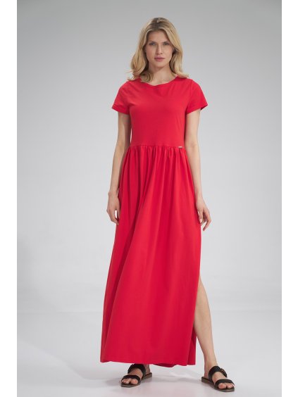 Červené bavlněné maxi šaty