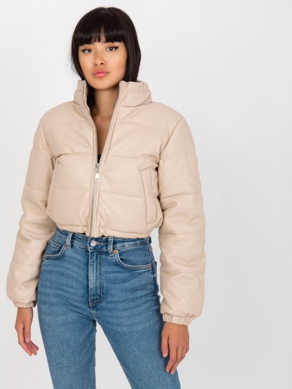 Světle béžová zkrácená prošívaná crop bunda