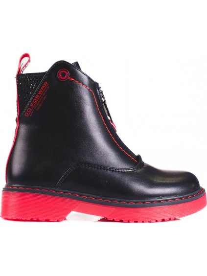 Dívčí černé kozačky na růžové podrážce