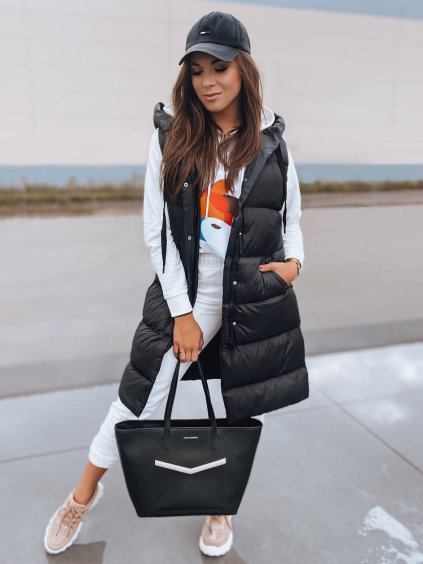 Černá dámská dlouhá prošívaná vesta