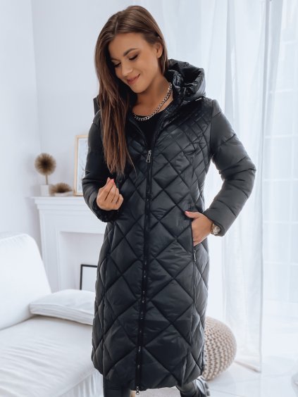 Černý dlouhý prošívaný kabát ADDISON