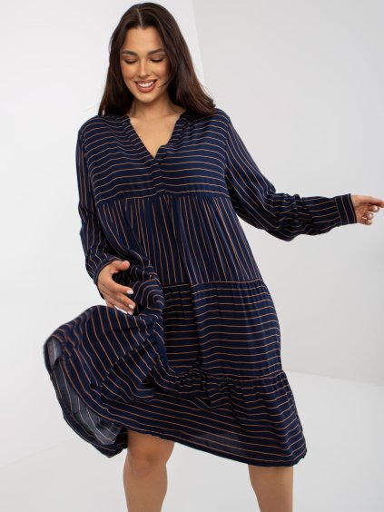 Modré volné košilové šaty s pruhy