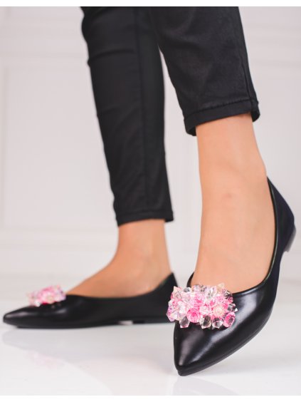 Dámské černé baleríny s krystalky