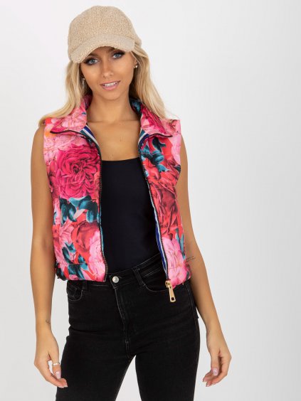 Růžová květinová krátká vesta