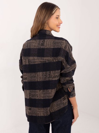 Tmavě modrá károvaná košile s nápisy