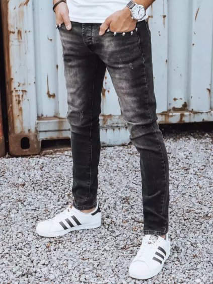 Černé pánské džíny s aplikacemi