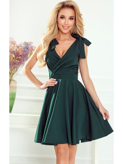 Zelené šaty s výstřihem a mašlí ROSALIA