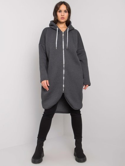 Tmavě šedá dámská dlouhá mikina na zip (Velikost S/M)