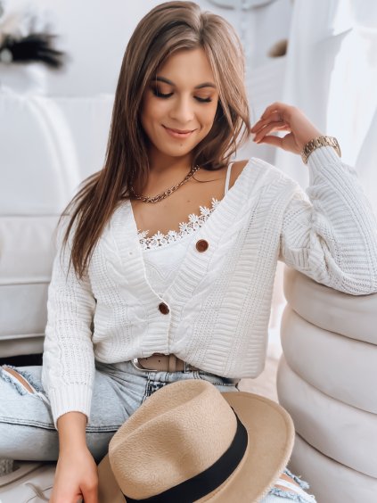 Smetanový propínací svetr DESTANY