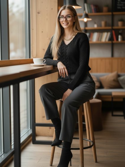 Černý svetr CANDIS s pleteným vzorem