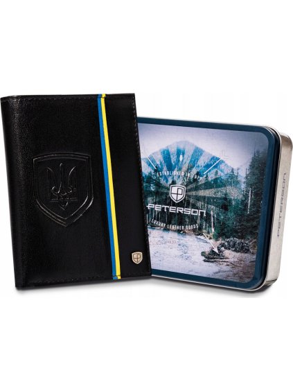 Peterson Černá kožená peněženka s modro-žlutým pruhem