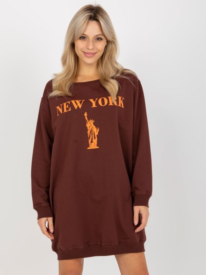 Tmavě hnědé mikinové šaty NEW YORK (Velikost ONE SIZE)