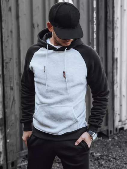 Šedo-černá mikina s kapucí