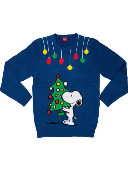 Modrý vánoční svetr Snoopy
