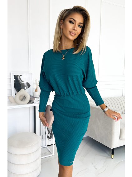 Modrozelené elegantní midi šaty CELIA
