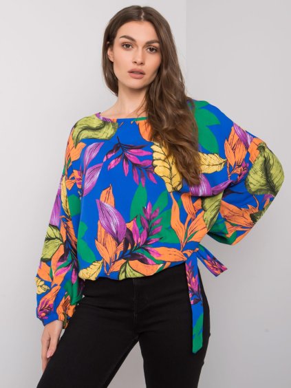 Modré dámské tričko s potiskem listů