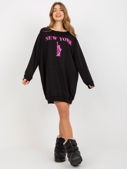Černé mikinové šaty New York (Velikost ONE SIZE)