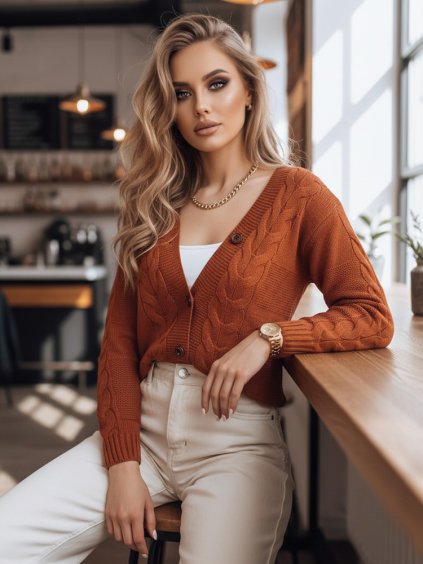 Hnědý pletený svetr s knoflíky NISTEL