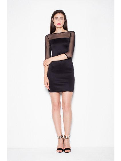 Černé šaty s průhlednými rukávy VT081 Black