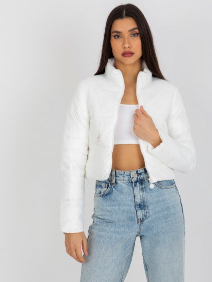 Smetanová crop bunda s límcem