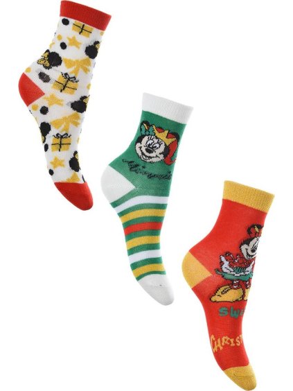 Trojbalení ponožek Minnie a Mickey - bílá/zelená/červená (Velikost 23/26)
