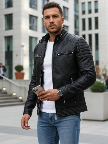 Pánská černá koženková bunda Bolan