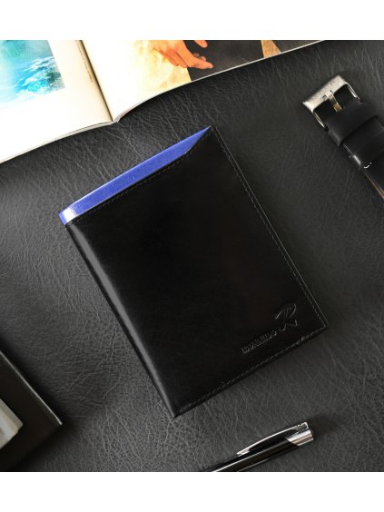 Ronaldo Černá peněženka s modrou vsadkou K049