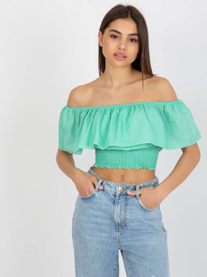 MINTOVÝ CROP TOP S VOLÁNEM