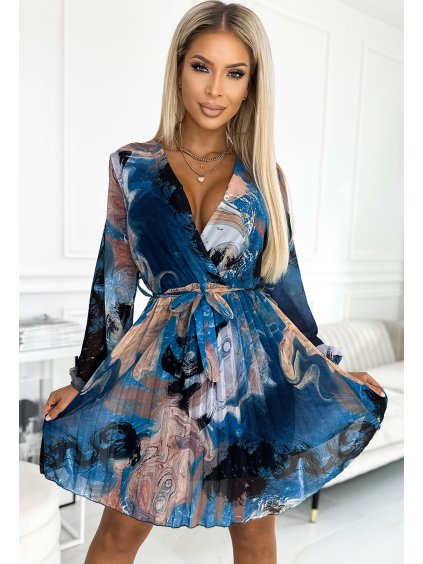 Vzorované šaty s výstřihem a páskem YSABEL