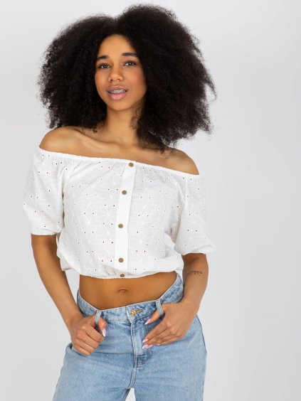 Smetanový bavlněný halenkový crop top (Velikost ONE SIZE)