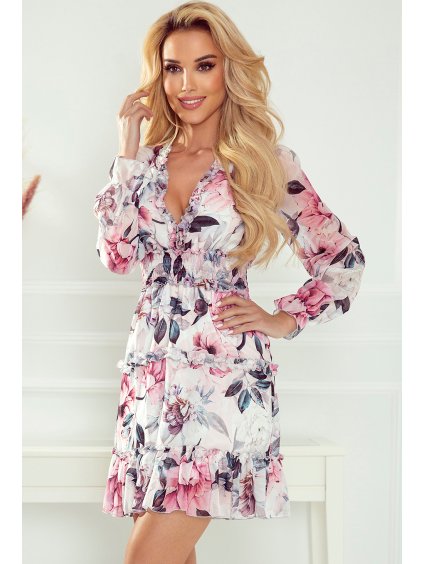 Šifónové květované šaty s volánky RIANA
