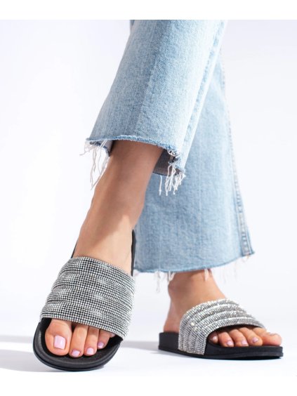 Šedé pantofle s kamínky Shelovet