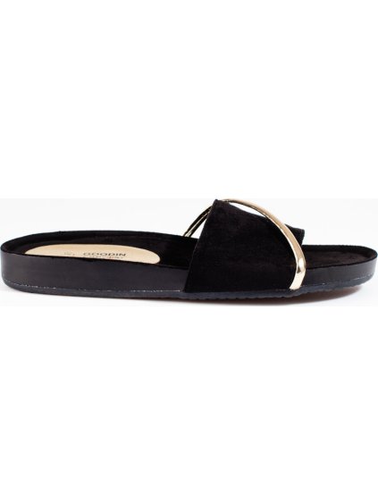 Černé dámské pantofle se zlatým zdobením - Shelvt