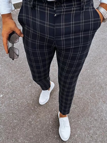 Černé pánské kárované chino kalhoty