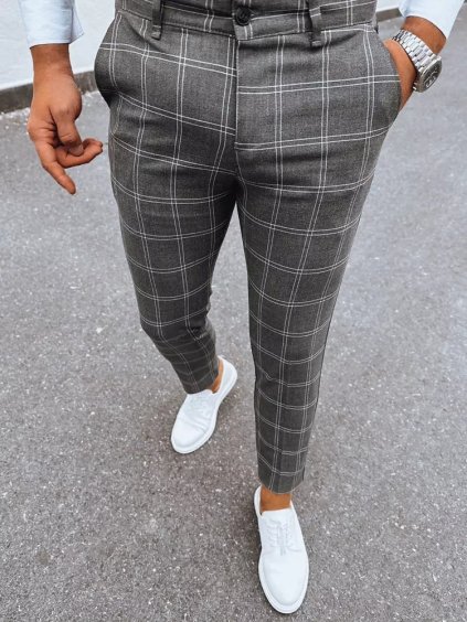 Tmavě šedé pánské kostkované chino kalhoty