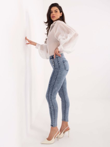 Modré dámské úzké džíny s ozdobnými knoflíky