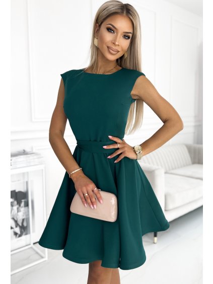 Elegantní zelené rozšířené šaty  XENIE