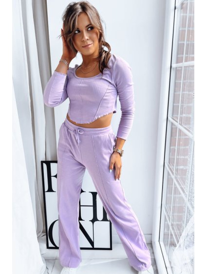 Světle fialový dámský komplet kalhot a krátkého topu EMILIO