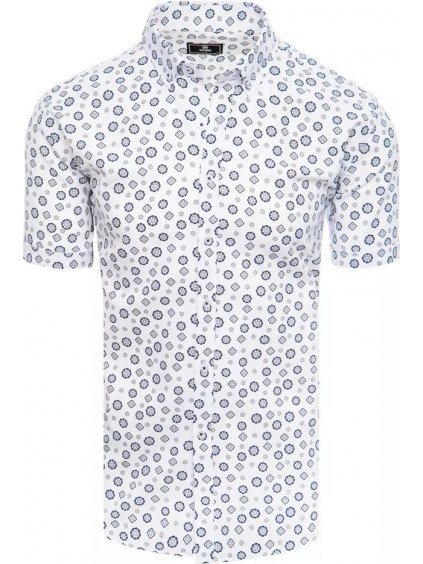 Bílá pánská košile s krátkým rukávem a tmavě modrým potiskem