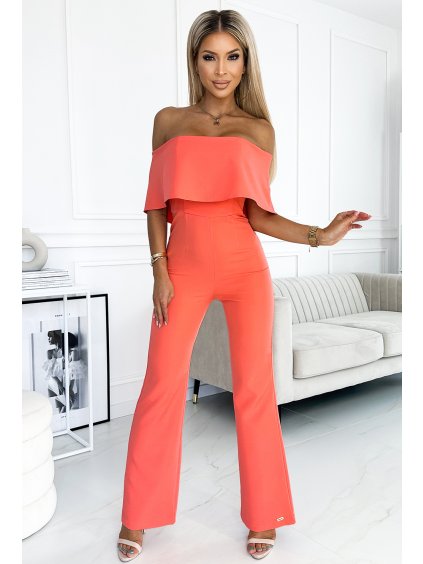 Broskvový overal s volánkem a holými rameny ADRIA