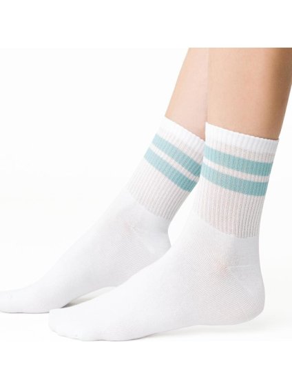 Bílé dámské ponožky s pruhy Art. 026
