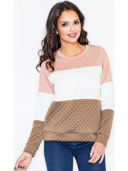 Tříbarevná strukturovaná mikina M426 Beige