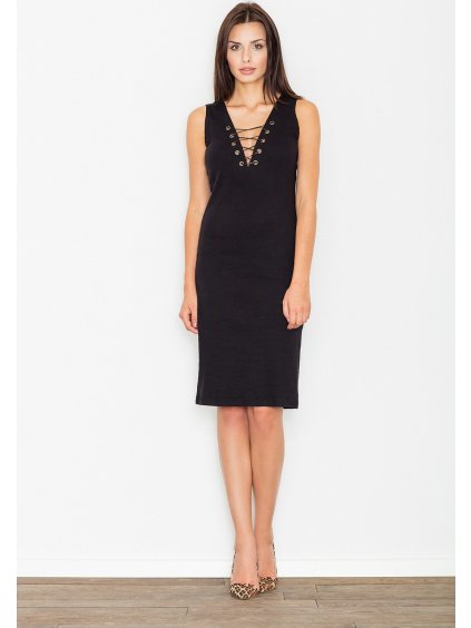 Černé letní šaty s provázaným výstřihem