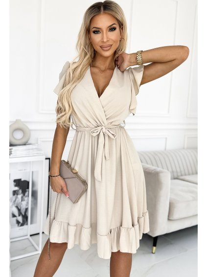 Béžové šaty s volánky CORNELIA