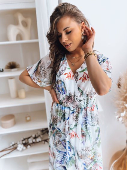 Bílé šaty LUNNA s barevnými vzory