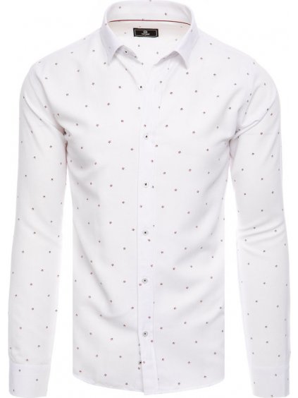 Bílá pánská košile se vzory a dlouhým rukávem