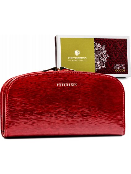 Červená lesklá dámská kožená peněženka Y195