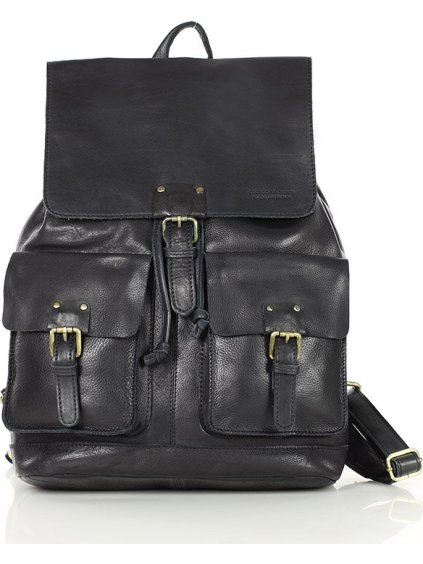 MARCO MAZZINI černý kožený batoh s kapsami (Velikost ONE SIZE)