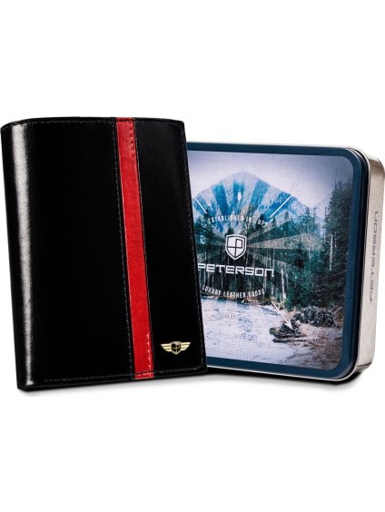 Peterson Černá kožená pánská peněženka s červeným pruhem W067