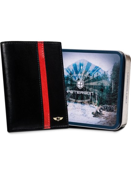 Peterson Černá pánská kožená peněženka s červeným pruhem W064